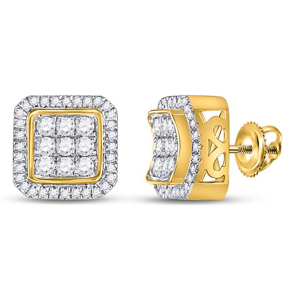Round Diamond Square Cluster Earrings 7/8 Cttw 10KT Yellow Gold