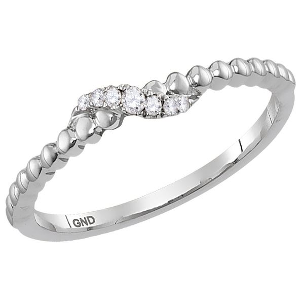 Round Diamond Crossover Stackable Band Ring 1/20 Cttw 10KT White Gold