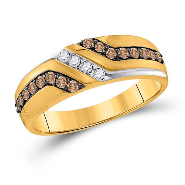 Round Brown Diamond Wedding Anniversary Band Ring 1/3 Cttw 10KT Yellow Gold