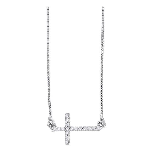 Round Diamond Cross Pendant Necklace Chain 1/10 Cttw 10KT White Gold