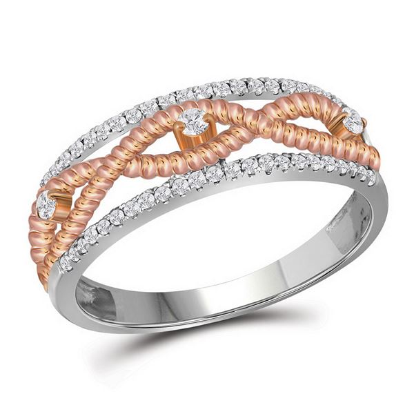 Round Diamond Rose-tone Rope Twist Band 1/4 Cttw 10KT Two-tone Gold