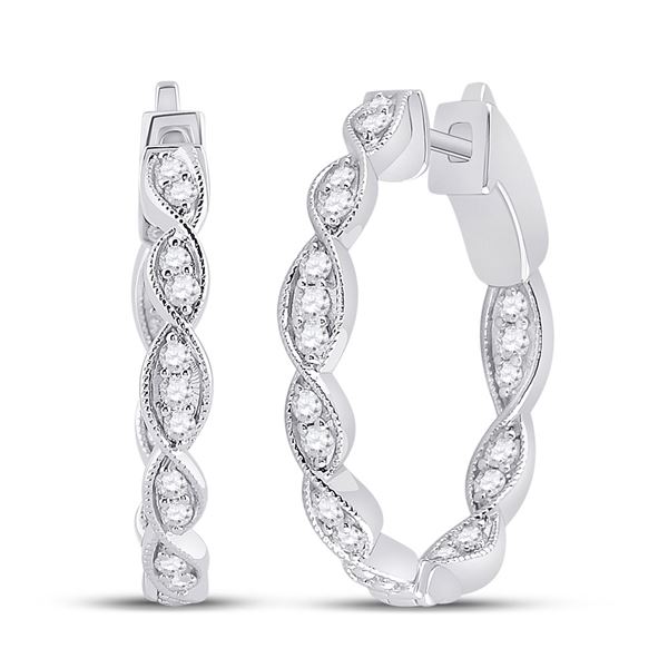 Round Diamond Fashion Hoop Earrings 1/4 Cttw 14KT White Gold