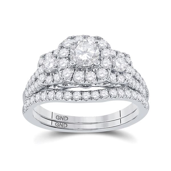 Diamond Bridal Wedding Ring Band Set 1-1/2 Cttw 14KT White Gold