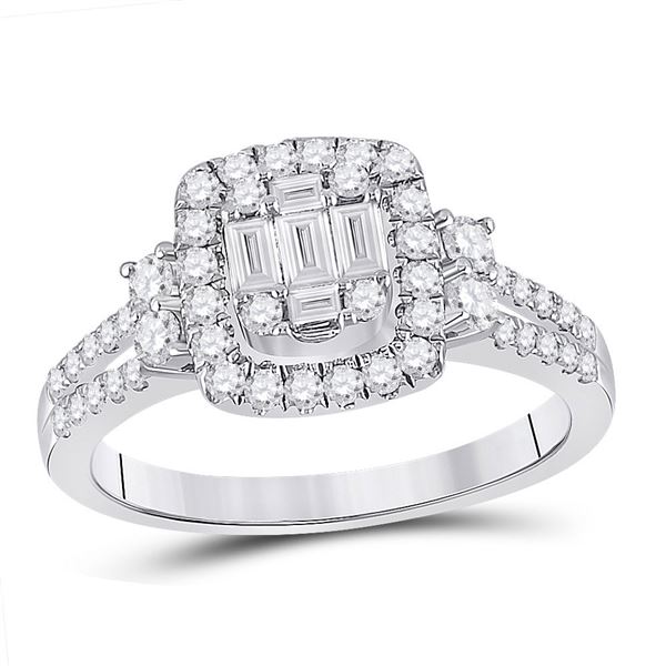 Baguette Diamond Square Cluster Ring 3/4 Cttw 14KT White Gold