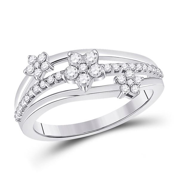 Round Diamond Flower Star Band Ring 1/3 Cttw 10KT White Gold