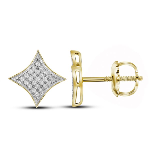 Round Diamond Square Kite Cluster Stud Earrings 1/6 Cttw 10KT Yellow Gold