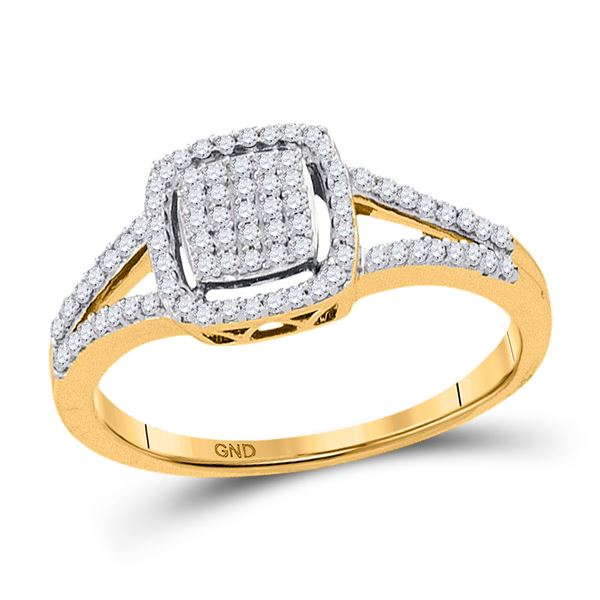 Round Diamond Square Cluster Split-shank Ring 1/4 Cttw 10KT Yellow Gold