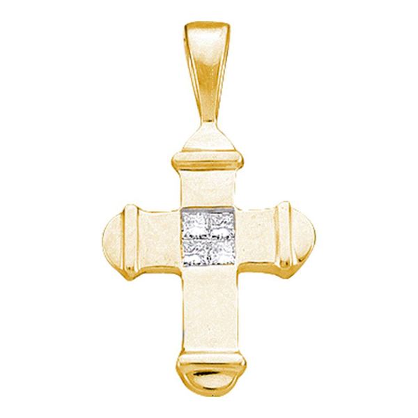 Princess Diamond Cross Pendant 1/20 Cttw 10KT Yellow Gold