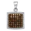 Image 1 : Round Brown Diamond Square Pendant 1/2 Cttw 10KT White Gold
