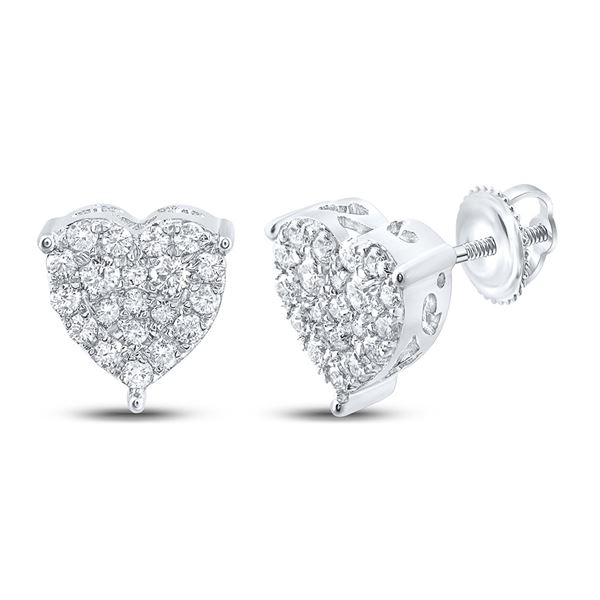 Round Diamond Heart Earrings 1/2 Cttw 10KT White Gold