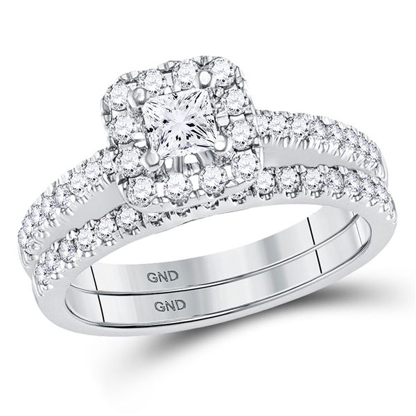 Bridal Wedding Ring Band Set 1 Cttw 14KT White Gold