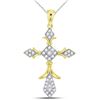 Image 1 : Round Diamond Fleur Cross Pendant 1/4 Cttw 14KT Yellow Gold
