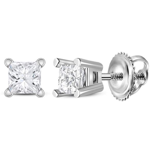 Princess Diamond Solitaire Stud Earrings 1/5 Cttw 14KT White Gold