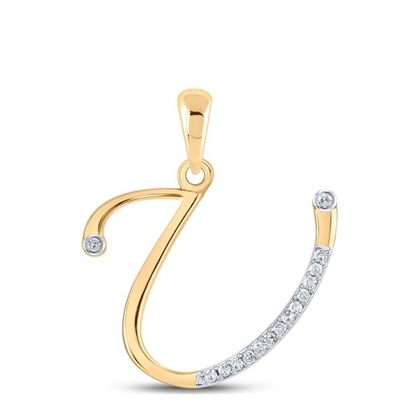 Round Diamond U Initial Letter Pendant 1/12 Cttw 10KT Yellow Gold