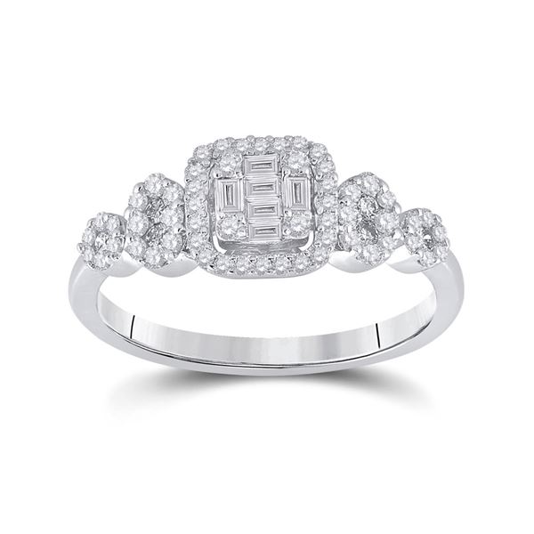 Baguette Diamond Square Cluster Ring 1/2 Cttw 14KT White Gold