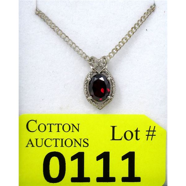 Sterling Silver Garnet & Diamond Pendant
