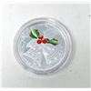 Image 2 : 1 Oz .999 Silver Colored Holly Berry & Bells Round