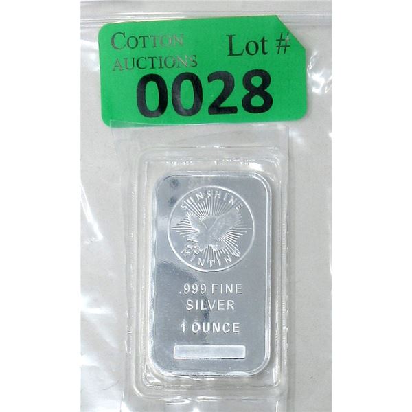 1 Oz. .999 Fine Silver Sunshine Mint Bar