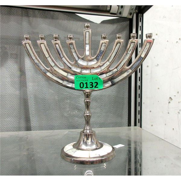 Silver Plated Menorah with Stone Inlay