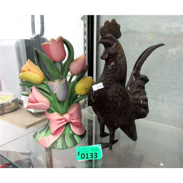 Cast Metal Door Stop & Rooster Statue