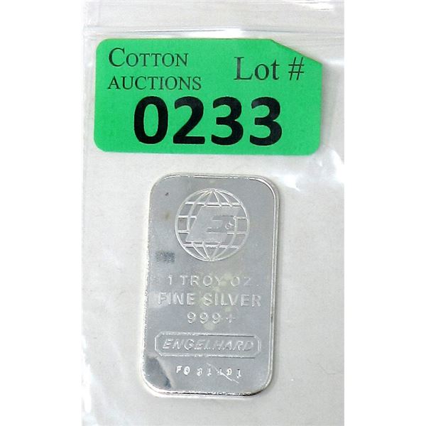 1 Oz. Engelhard .999+ Silver Bar