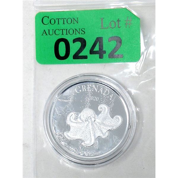 1 Oz. 2020 Grenada .999 Silver Octopus Coin