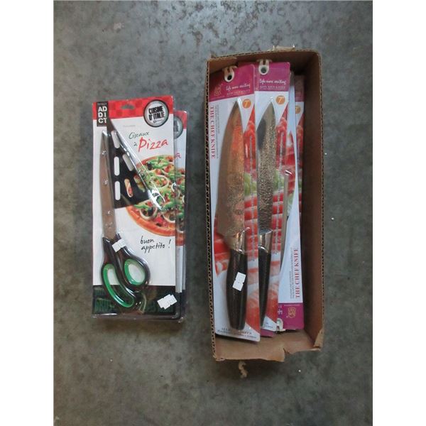 Box of 1 Dozen 7" Chef Knives & 4 Pizza Scissors