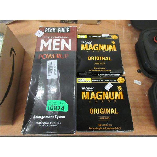 Penis Pump & 2 Boxes of 36 Magnum Condoms