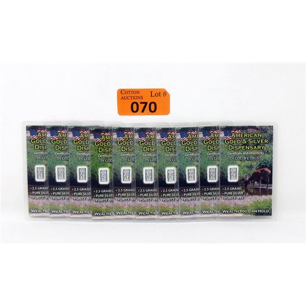 Ten 2.5 Grain .999 Fine Silver Deer Bars