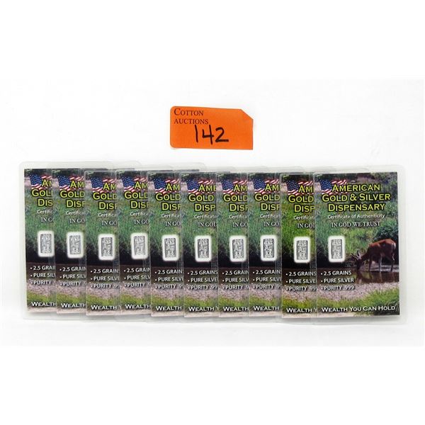 Ten 2.5 Grain .999 Fine Silver Deer Bars