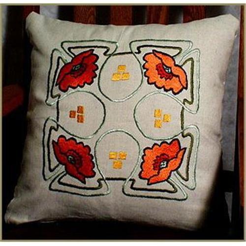 Arts Crafts Mission Embroidered Poppy Pillow 2331030