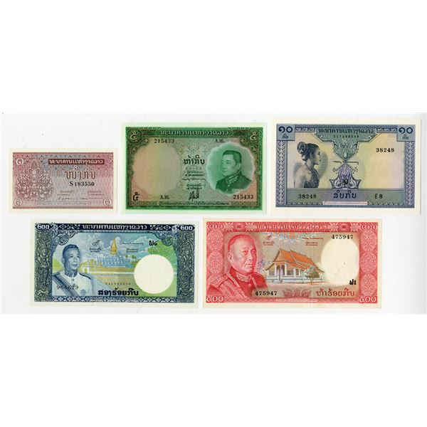 Bank Nationale du Laos Issued Banknote Assortment, ca. 1950-60s