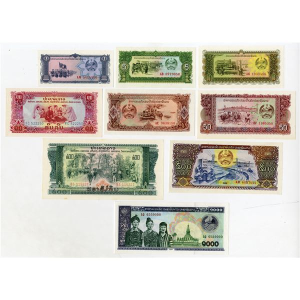Laos Issued Banknote Assortment, ca. 1970-90s
