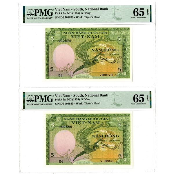 National Bank of Viet Nam, ND (1955) Sequential Banknote Pair