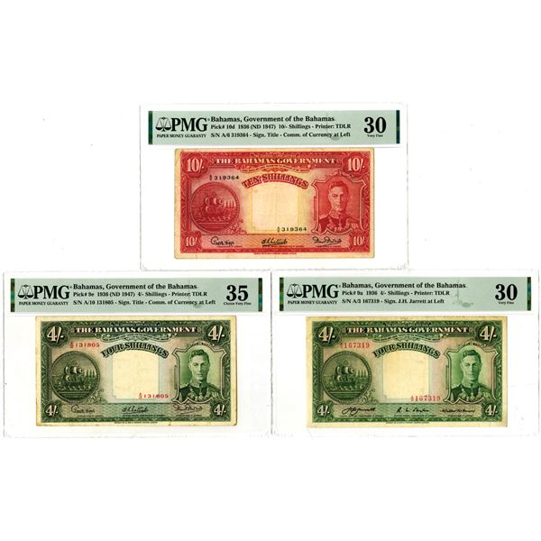 Government of the Bahamas. 1936 (ND 1947) Issue Banknote Trio.