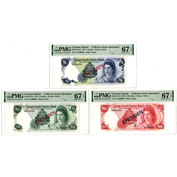 Cayman Islands Currency Board. 1974 "Top Pop" Specimen Banknote Trio.