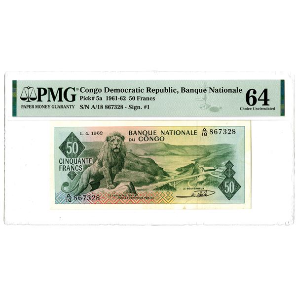 Banque Nationale du Congo. 1961-62 Issue Banknote.