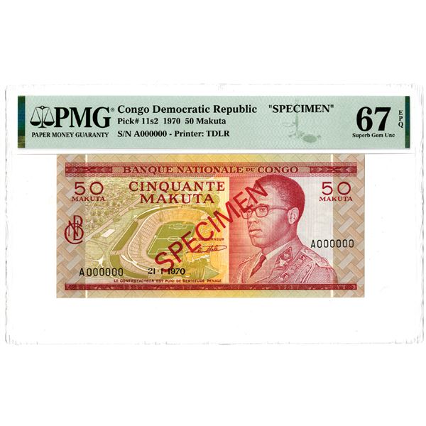Banque Nationale du Congo. 1970 "Top Pop" Specimen Banknote.
