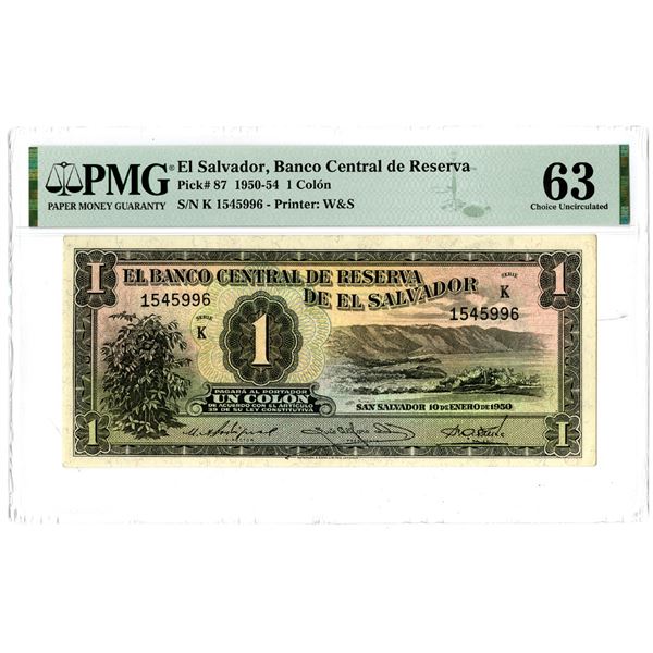 Banco Central de Reserva de El Salvador. 1950-54 Issue Banknote.