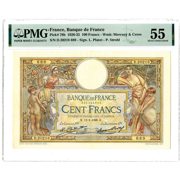 Banque de France. 1928 Issue Banknote.