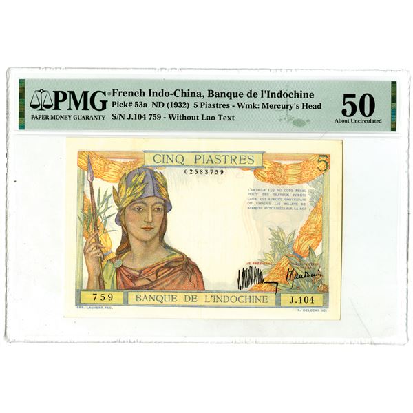 Banque de l'Indochine. ND (1932) Issue Banknote.