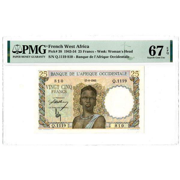 Banque De L'Afrique Occidentale. 1943-54 "Top Pop" Issue Banknote.