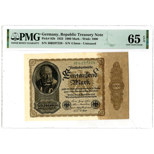 Reichsbanknote Treasury Note. 1922. Unissued Banknote.