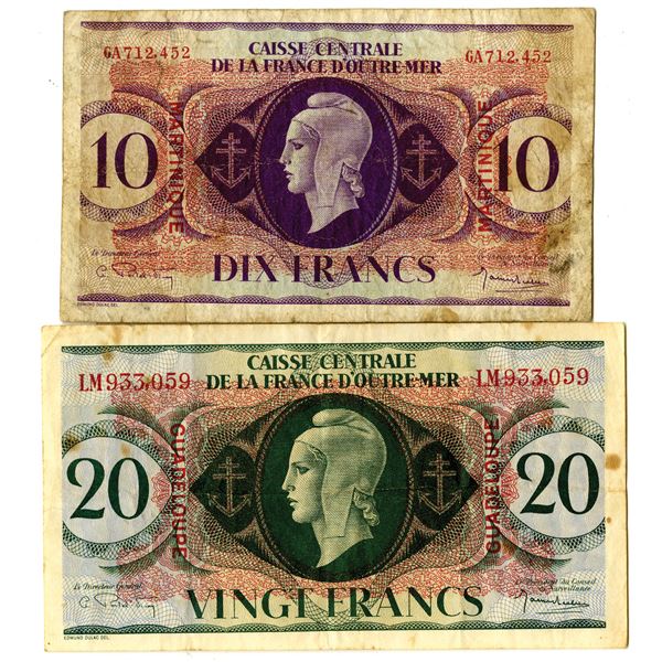 Caisse Centrale de la France d'Outre-Mer, 1944 Issued Banknote Pair