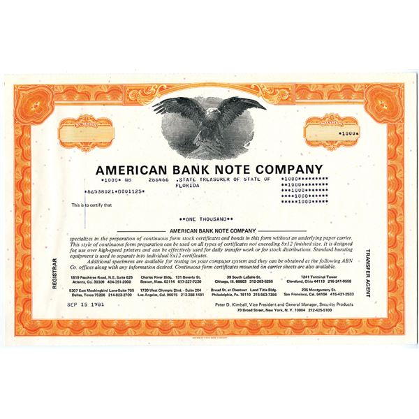 American Bank Note Co., 1981, Advertising Stock Certificate