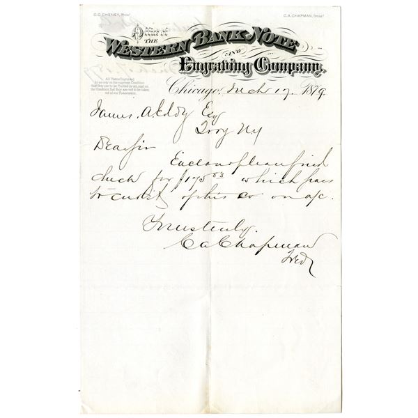 Western Bank Note and Engraving Company, 1879 Letterhead