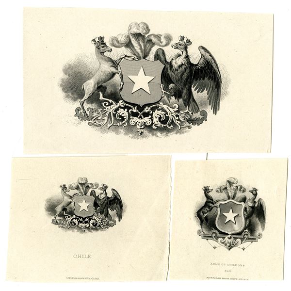 Chile Coat of Arms Proof Vignette Trio ca.1860-1880's by ABNC and NBNC