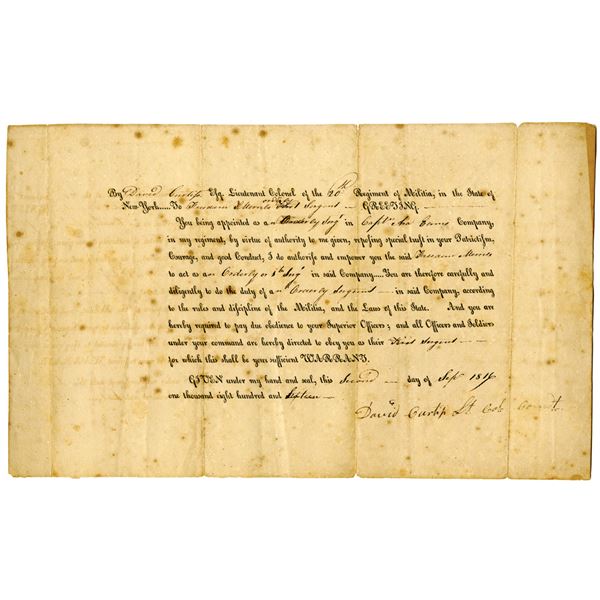 New York, 20th Regiment of Militia Appointment Document, New York 1816