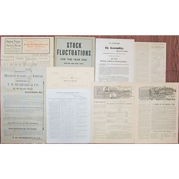 New York Assembly 1834 Stock Broker Regulations, 1880s to 1904 Bond & Stock Quotes, and 1850's Lotte