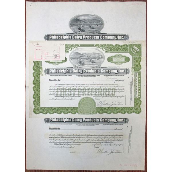 Philadelphia Dairy Products Co., 1947 Uncut Progress Proof Pair and Production Department Specimen S